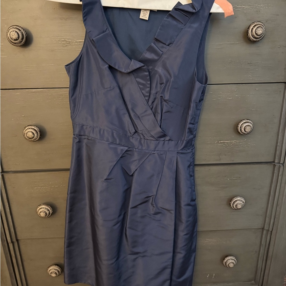 J. Crew Navy Blue Ruffle V-Neck Mini Dress